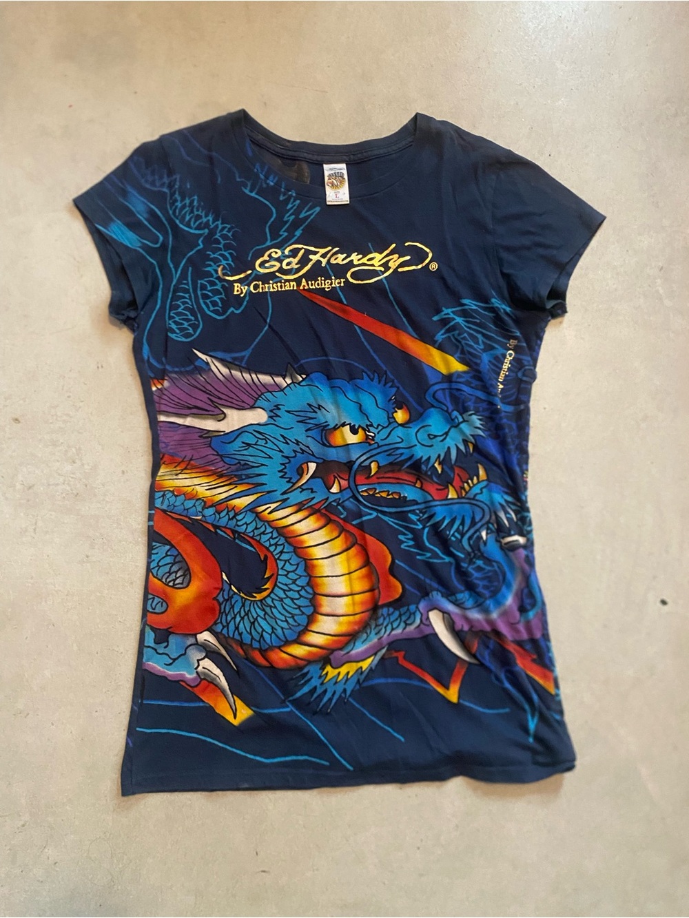 Ed Hardy Navy Dragon Graphic Tee